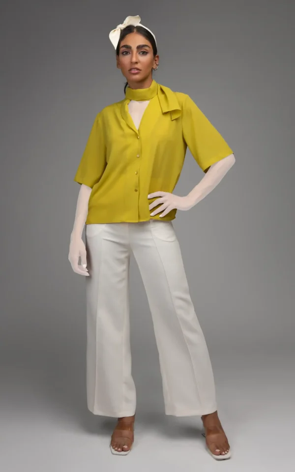 بلوز زنانه آستین سه ربع رنگ خردلی نوادو