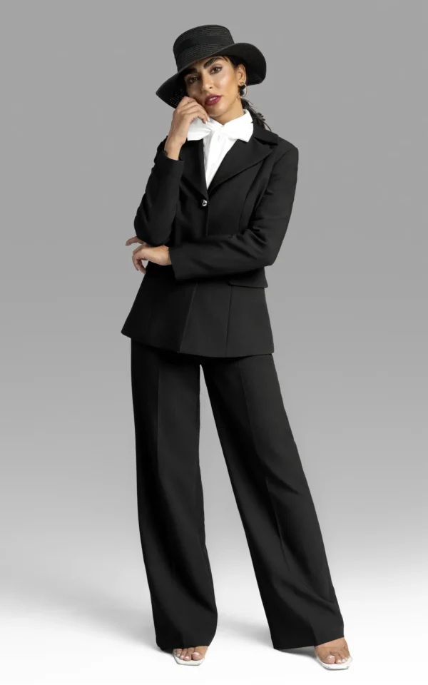 کت زنانه نوادو مشکی رنگ رسمی دکمه و یقه دار