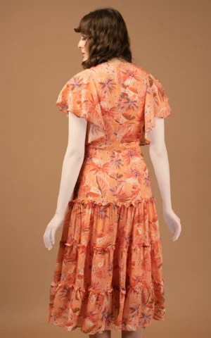 پیراهن زنانه ماکسی نارنجی گل‌دار با دامن طبقه‌ای برند نوادو کد 403014261481 - Image 2