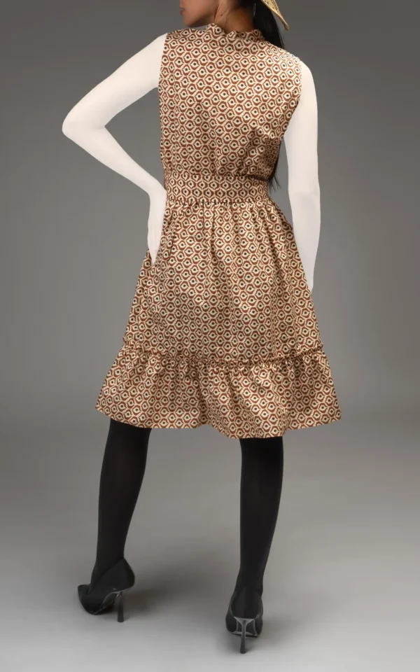 پیراهن زنانه نوادو طرحدار بند کمربندی دار یقه هفت آستین حلقه ای 2