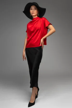 دامن زنانه مشکی طرح ساده نوادو بافت ساتن ۱