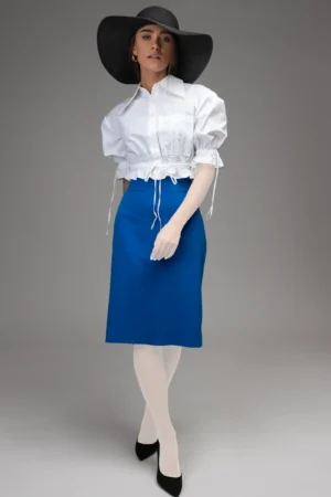 نمای رو به رو بلوز زنانه سفید نوادو بند و کش دار