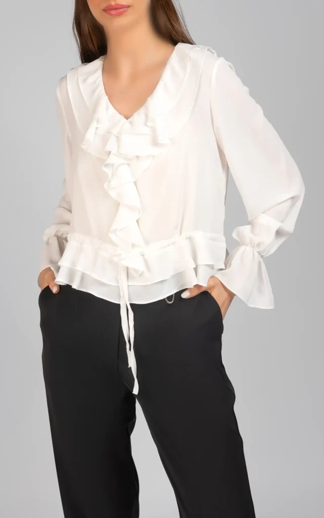 بلوز زنانه آستین بلند شیک پاییز-زمستانه یقه هفت شیک نوادو