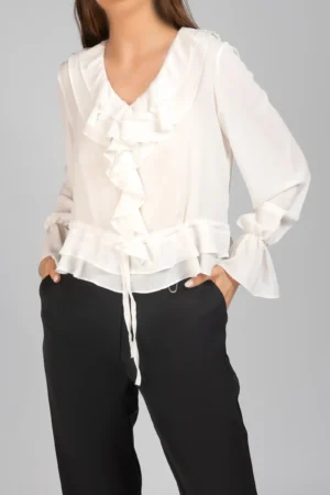 بلوز زنانه آستین بلند شیک پاییز-زمستانه یقه هفت شیک نوادو