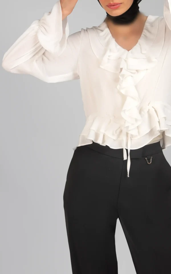 بلوز زنانه آستین بلند شیک پاییز-زمستانه یقه هفت شیک نوادو