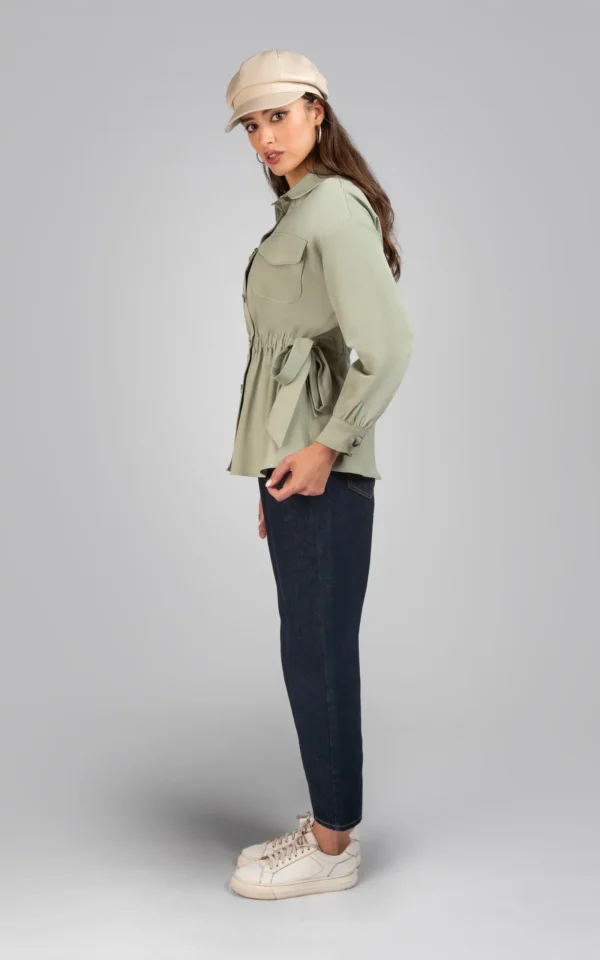 جلیقه زنانه سبز آستین بلند پاییز-زمستانه دکمه‌دار یقه‌دار شیک نوادو