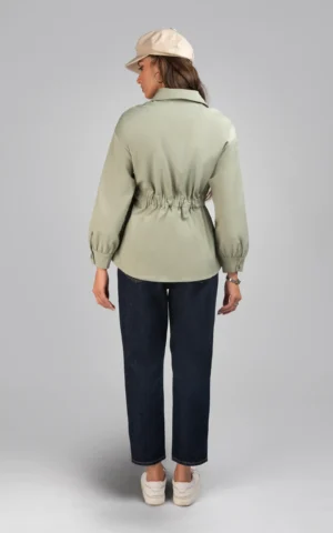 جلیقه زنانه سبز آستین بلند پاییز-زمستانه دکمه‌دار یقه‌دار شیک نوادو