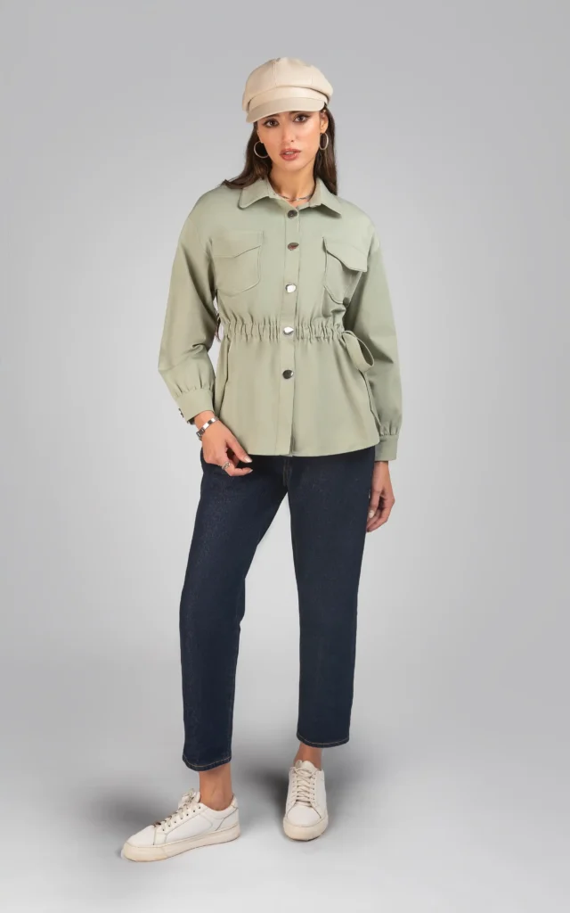 جلیقه زنانه سبز آستین بلند پاییز-زمستانه دکمه‌دار یقه‌دار شیک نوادو