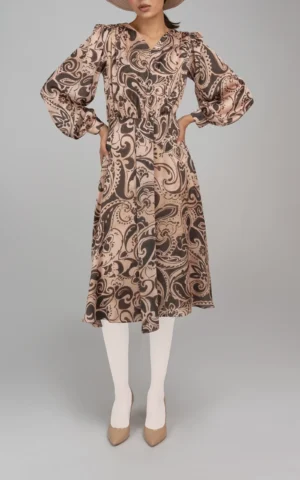 پیراهن زنانه آستین بلند طرح‌دار بهار-تابستانه نوادو