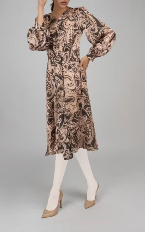 پیراهن زنانه آستین بلند طرح‌دار بهار-تابستانه نوادو