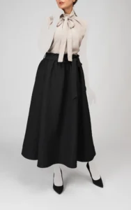 دامن زنانه مشکی بنددار بهار-تابستانه نوادو