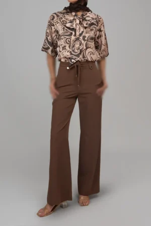 شلوار زنانه قهوه‌ای بهار-تابستانه راسته رسمی نوادو