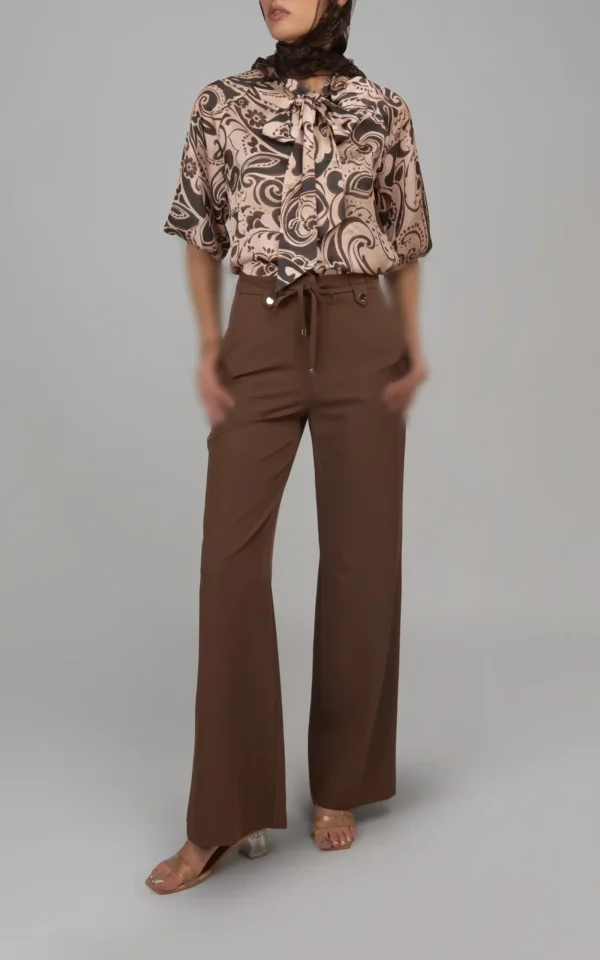 شلوار زنانه قهوه‌ای بهار-تابستانه راسته رسمی نوادو