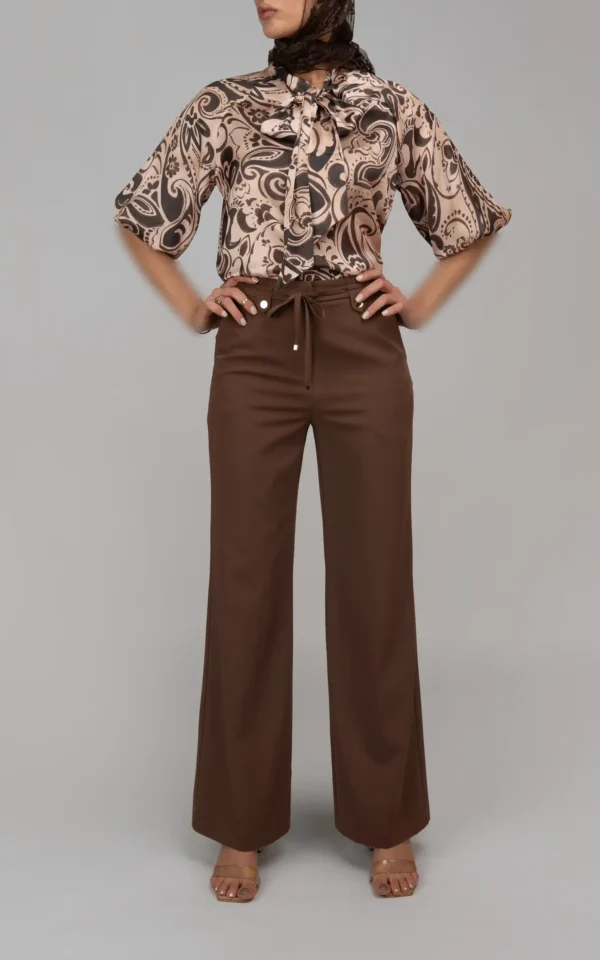 شلوار زنانه قهوه‌ای بهار-تابستانه راسته رسمی نوادو