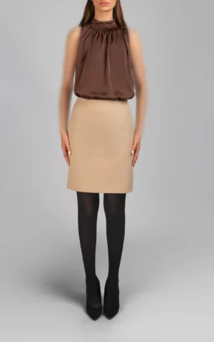 بلوز زنانه قهوه‌ای پاییز-زمستانه بدون آستین شیک نوادو