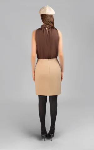 بلوز زنانه قهوه‌ای پاییز-زمستانه بدون آستین شیک نوادو