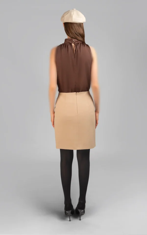 بلوز زنانه قهوه‌ای پاییز-زمستانه بدون آستین شیک نوادو