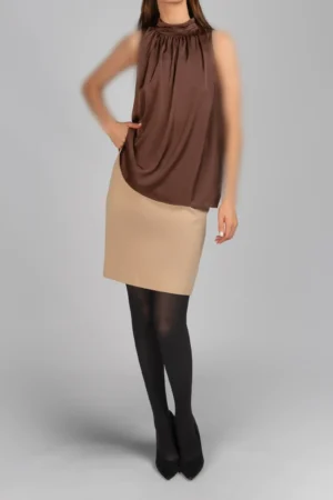 بلوز زنانه قهوه‌ای پاییز-زمستانه بدون آستین شیک نوادو