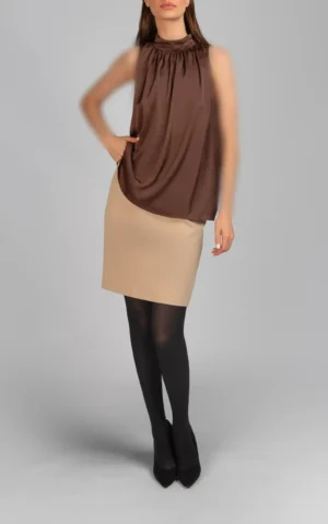 بلوز زنانه قهوه‌ای پاییز-زمستانه بدون آستین شیک نوادو