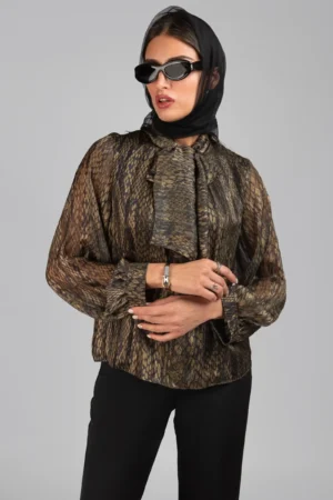 بلوز زنانه استین بلند طرح‌دار پاییز-زمستانه شیک نوادو