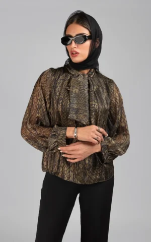 بلوز زنانه استین بلند طرح‌دار پاییز-زمستانه شیک نوادو