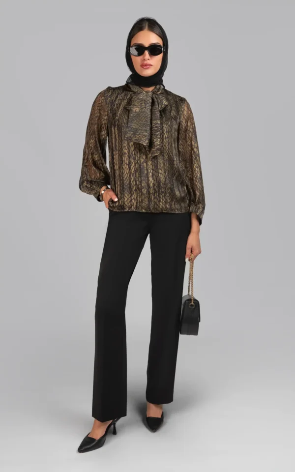 بلوز زنانه استین بلند طرح‌دار پاییز-زمستانه شیک نوادو