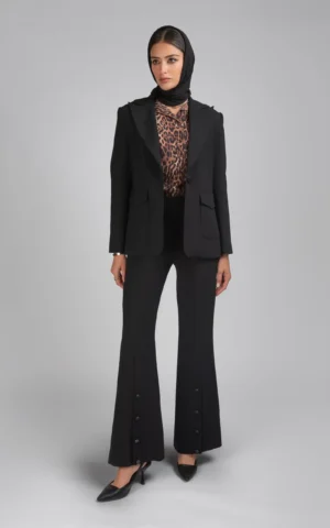 کت زنانه مشکی رسمی پاییز-زمستانه دکمه‌دار شیک نوادو