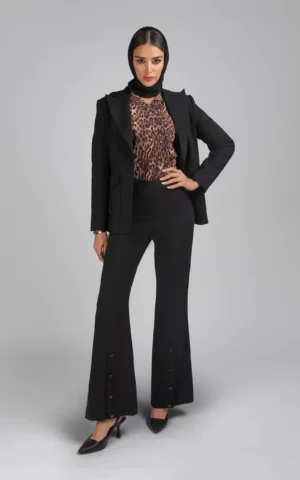 کت زنانه مشکی رسمی پاییز-زمستانه دکمه‌دار شیک نوادو