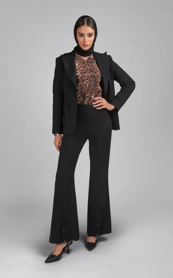 کت زنانه مشکی رسمی پاییز-زمستانه دکمه‌دار شیک نوادو