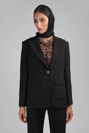 کت زنانه مشکی رسمی پاییز-زمستانه دکمه‌دار شیک نوادو