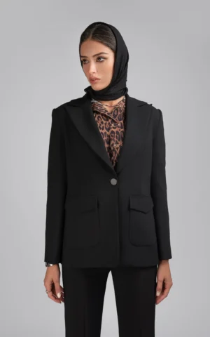 کت زنانه مشکی رسمی پاییز-زمستانه دکمه‌دار شیک نوادو