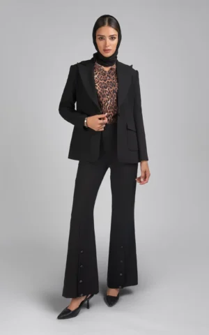 کت زنانه مشکی رسمی پاییز-زمستانه دکمه‌دار شیک نوادو