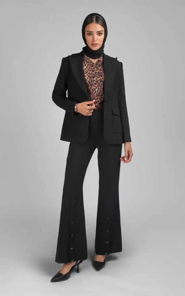 کت زنانه مشکی رسمی پاییز-زمستانه دکمه‌دار شیک نوادو