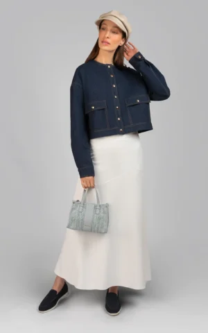 کت زنانه دکمه‌دار سرمه‌ای پاییز-زمستانه جین شیک نوادو