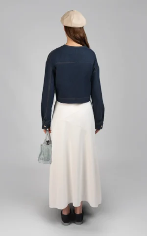 کت زنانه دکمه‌دار سرمه‌ای پاییز-زمستانه جین شیک نوادو