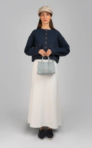 کت زنانه دکمه‌دار سرمه‌ای پاییز-زمستانه جین شیک نوادو