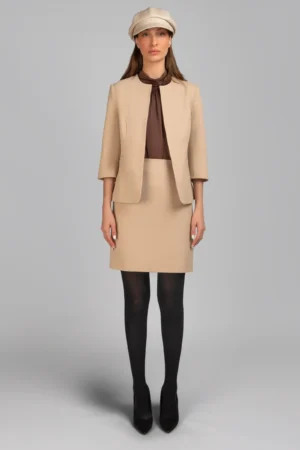 کت زنانه کرم رنگ پاییز-زمستانه شیک مجلسی نوادو