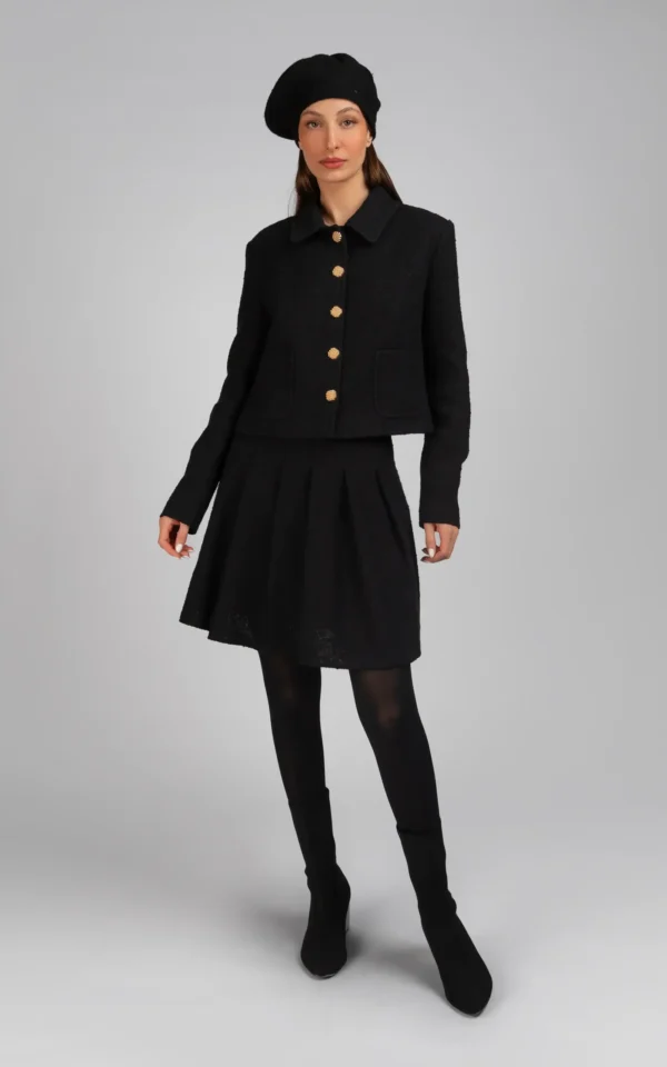 کت زنانه مشکی دکمه‌دار پایییز-زمستانه رسمی نوادو