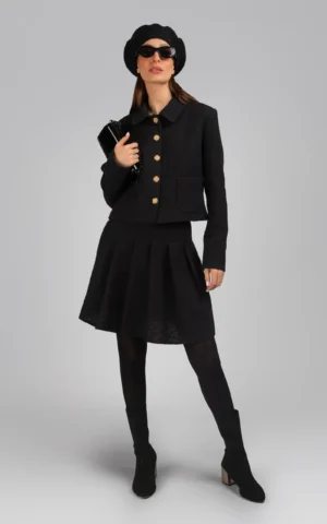 کت زنانه مشکی دکمه‌دار پایییز-زمستانه رسمی نوادو