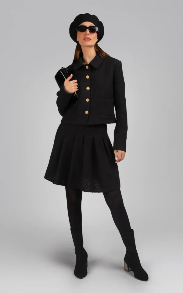 کت زنانه مشکی دکمه‌دار پایییز-زمستانه رسمی نوادو