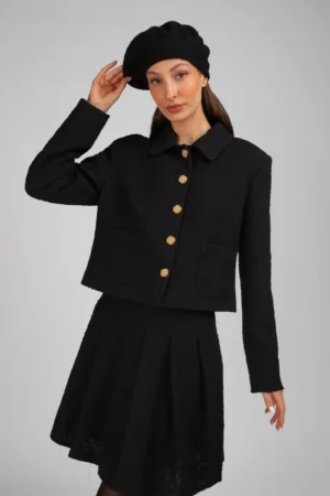 کت زنانه مشکی دکمه‌دار پایییز-زمستانه رسمی نوادو