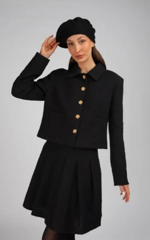 کت زنانه مشکی دکمه‌دار پایییز-زمستانه رسمی نوادو