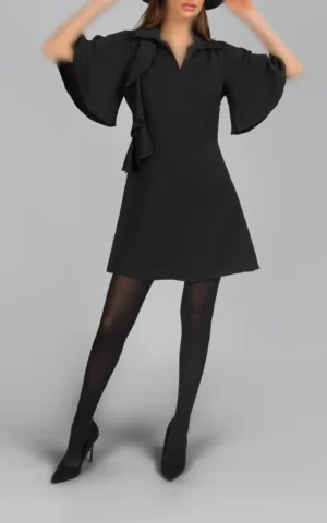 پیراهن زنانه مشکی آستین سه ربع یقه هفت پاییز-زمستانه دخترانه مجلسی نوادو