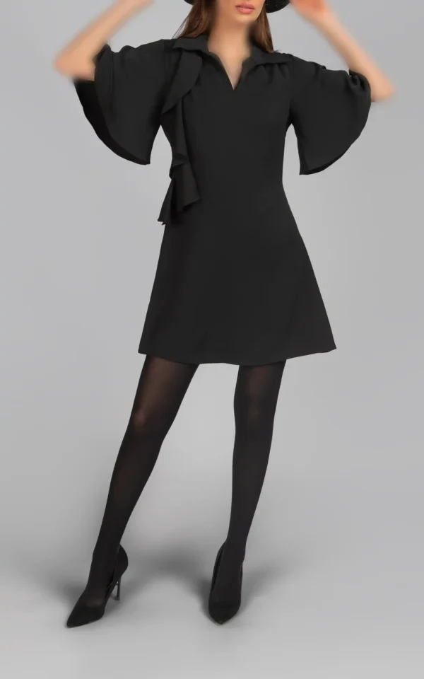 پیراهن زنانه مشکی آستین سه ربع یقه هفت پاییز-زمستانه دخترانه مجلسی نوادو