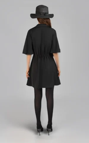 پیراهن زنانه مشکی آستین سه ربع یقه هفت پاییز-زمستانه دخترانه مجلسی نوادو