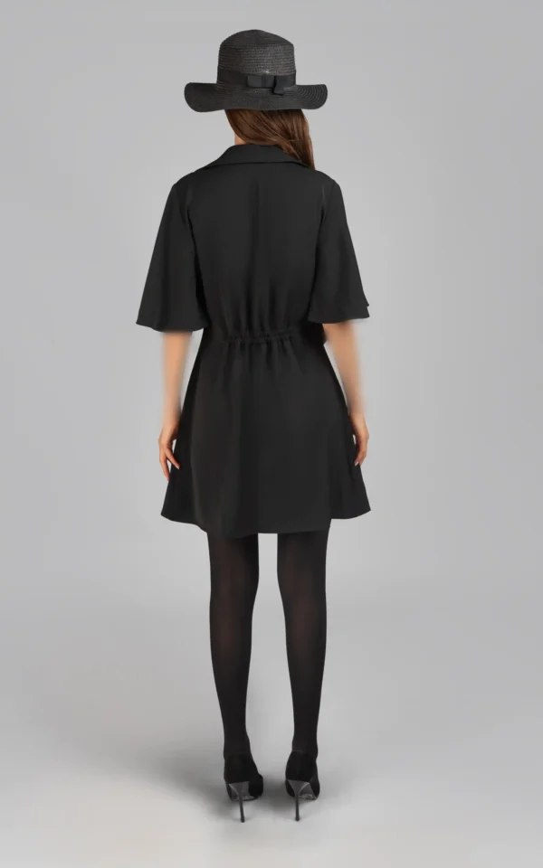 پیراهن زنانه مشکی آستین سه ربع یقه هفت پاییز-زمستانه دخترانه مجلسی نوادو