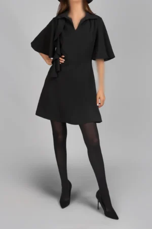 پیراهن زنانه مشکی آستین سه ربع یقه هفت پاییز-زمستانه دخترانه مجلسی نوادو