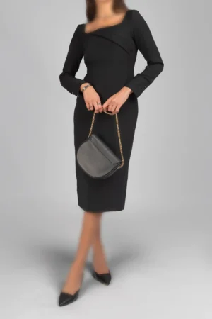 پیراهن زنانه آستین بلند مشکی رسمی پاییز-زمستانه نوادو