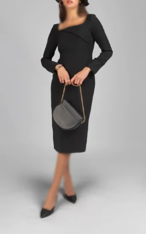 پیراهن زنانه آستین بلند مشکی رسمی پاییز-زمستانه نوادو