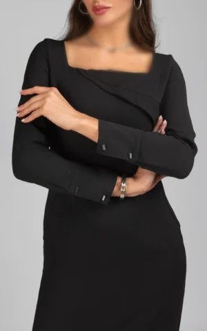 پیراهن زنانه آستین بلند مشکی رسمی پاییز-زمستانه نوادو